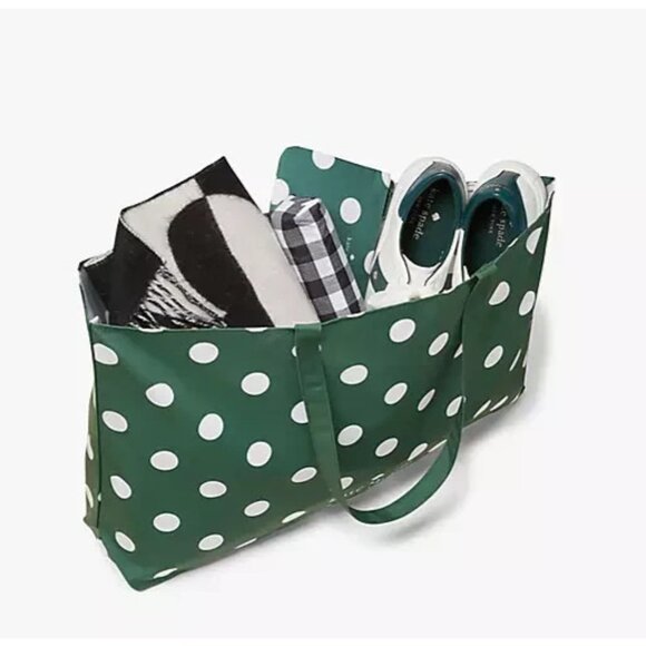 New Kate Spade Tote Green White Polka Dot 25" x 15" XLarge Shopping Tote - Picture 1 of 5